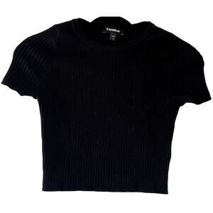 Express Knit Top Short Sleeve Open Back Women Size XS Black Casual Stretch